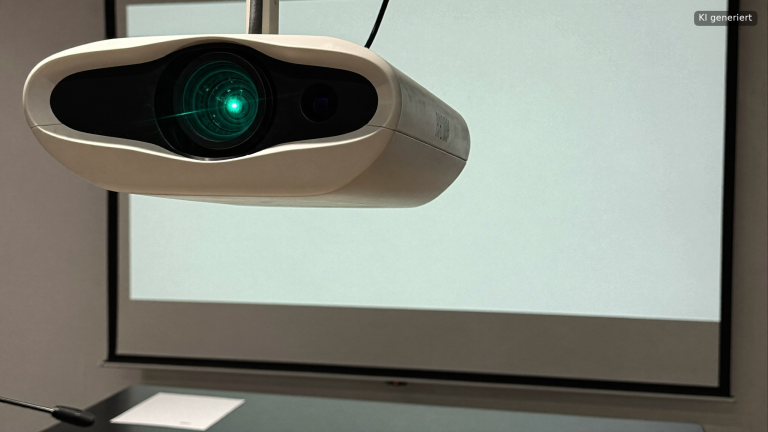 Beamer und Leinwand in einem Tagungsraum als Teil der Tagungstechnik